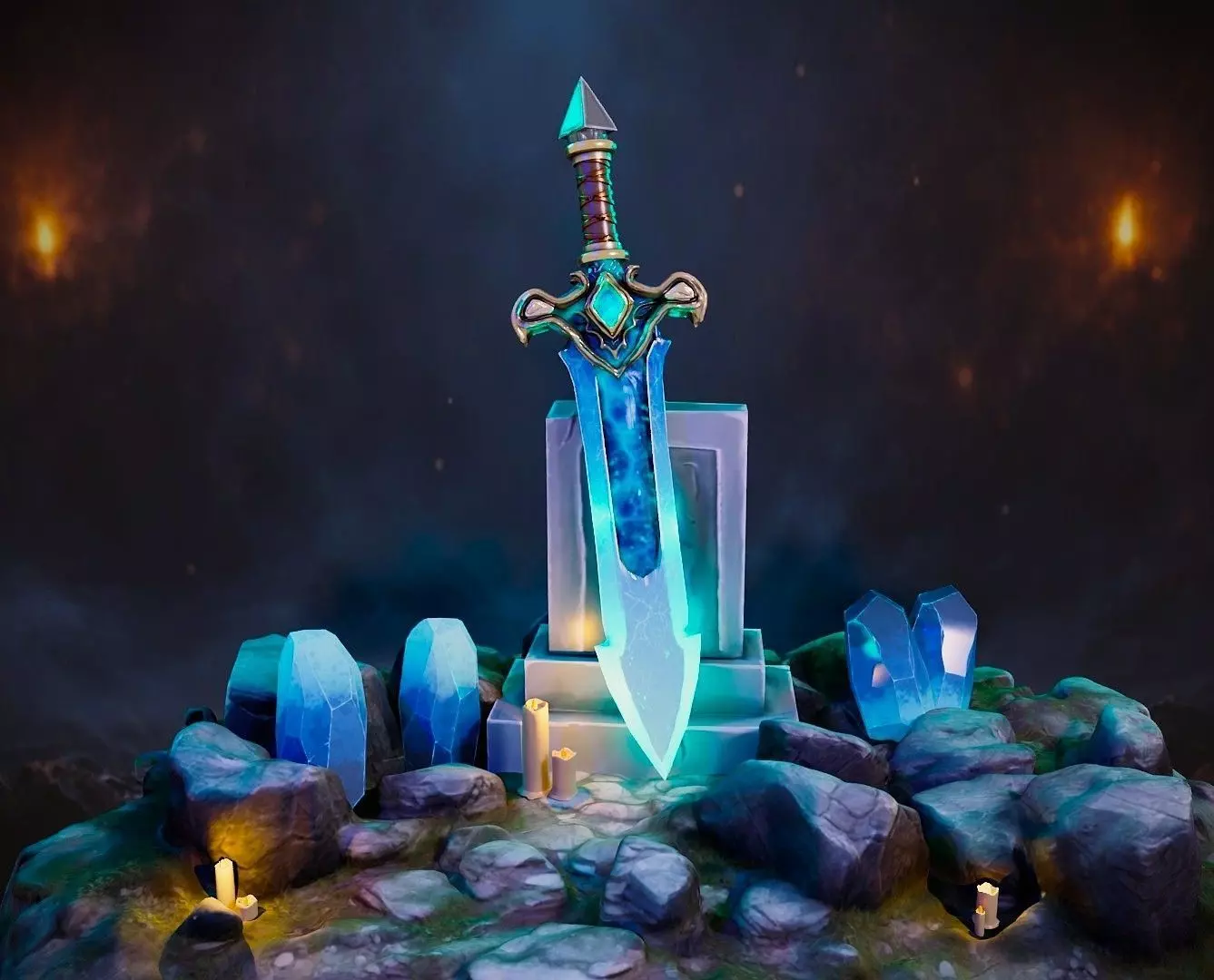Magical Crystal Fantasy Sword Game Ready 3D Asset 3D model