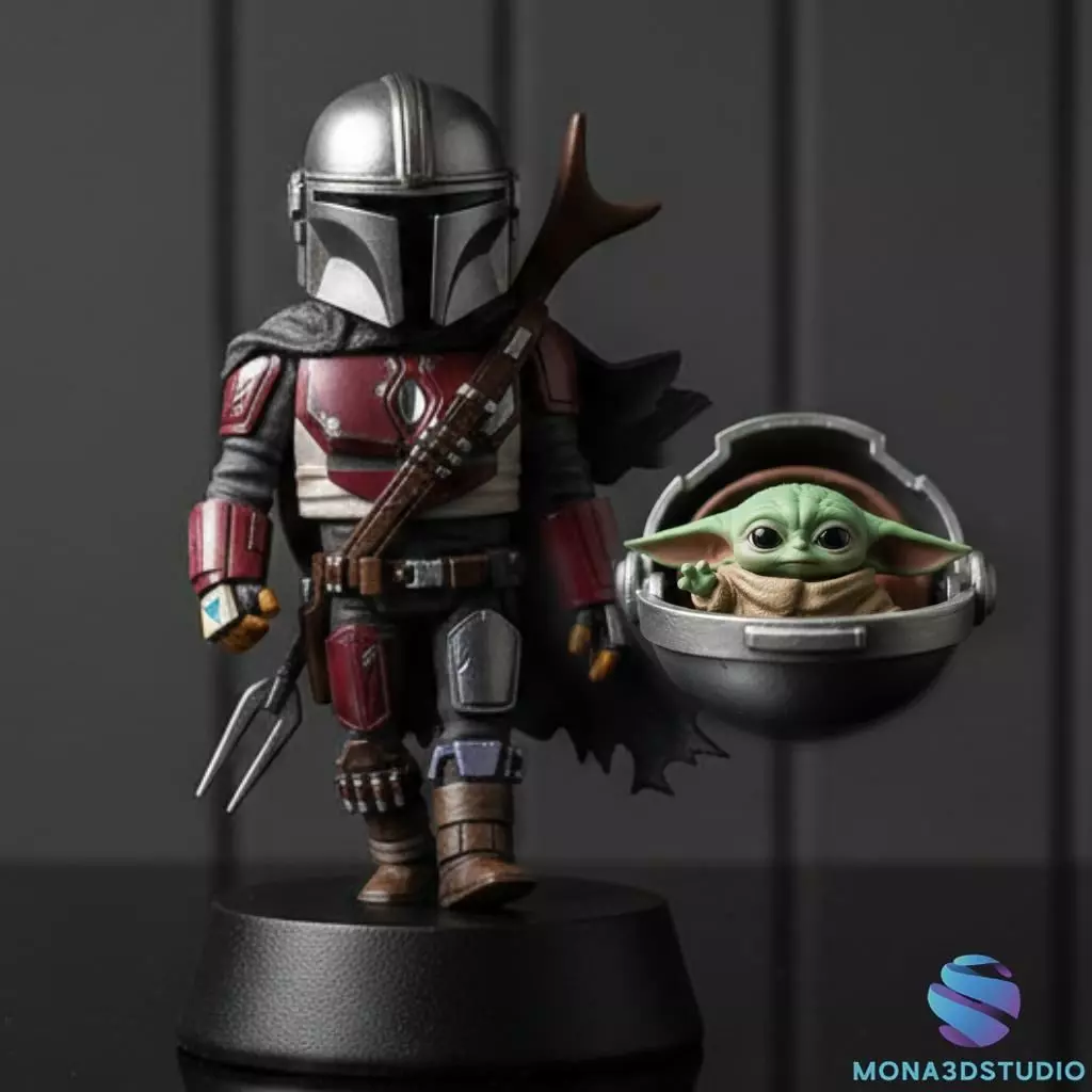 The Mandalorian and Grogu - Chibi 3D Model - Presupported STL 3D print model