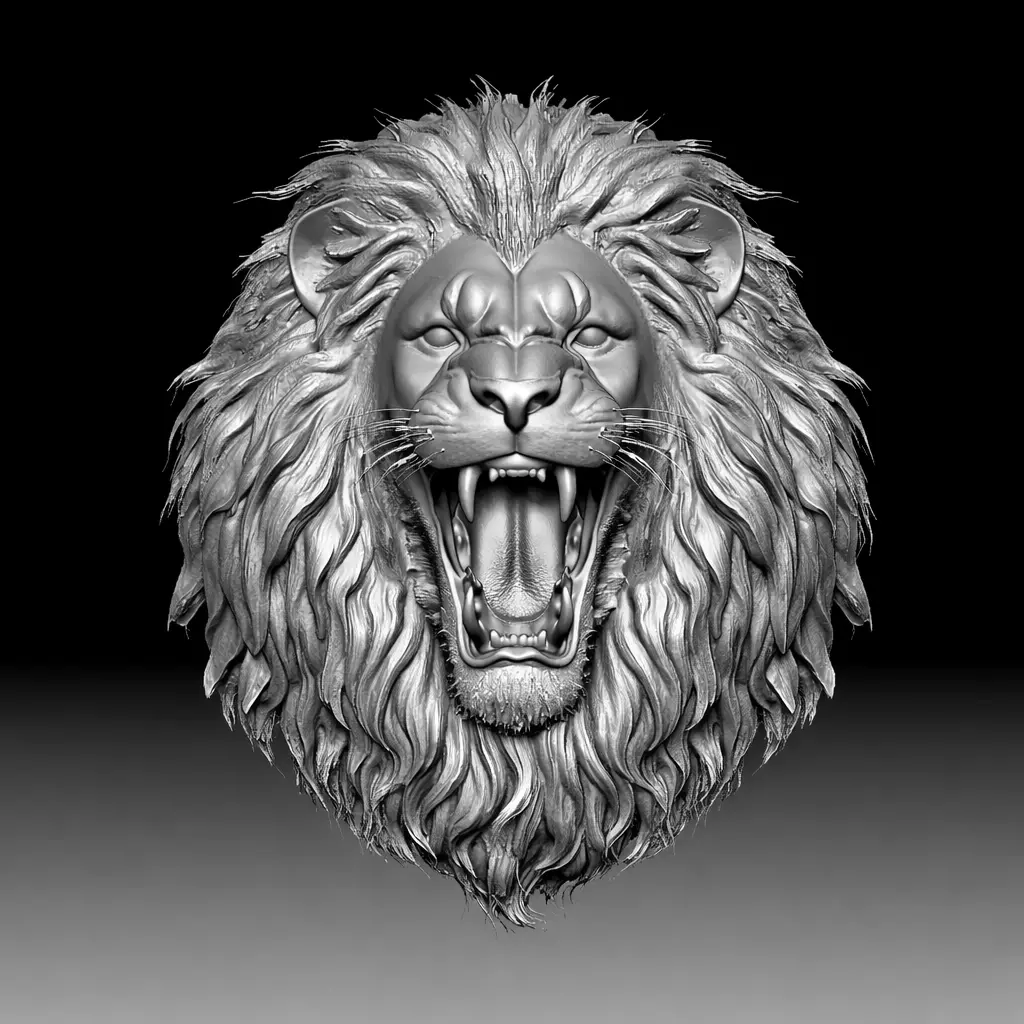 3D model of an angry lion head 3D print model