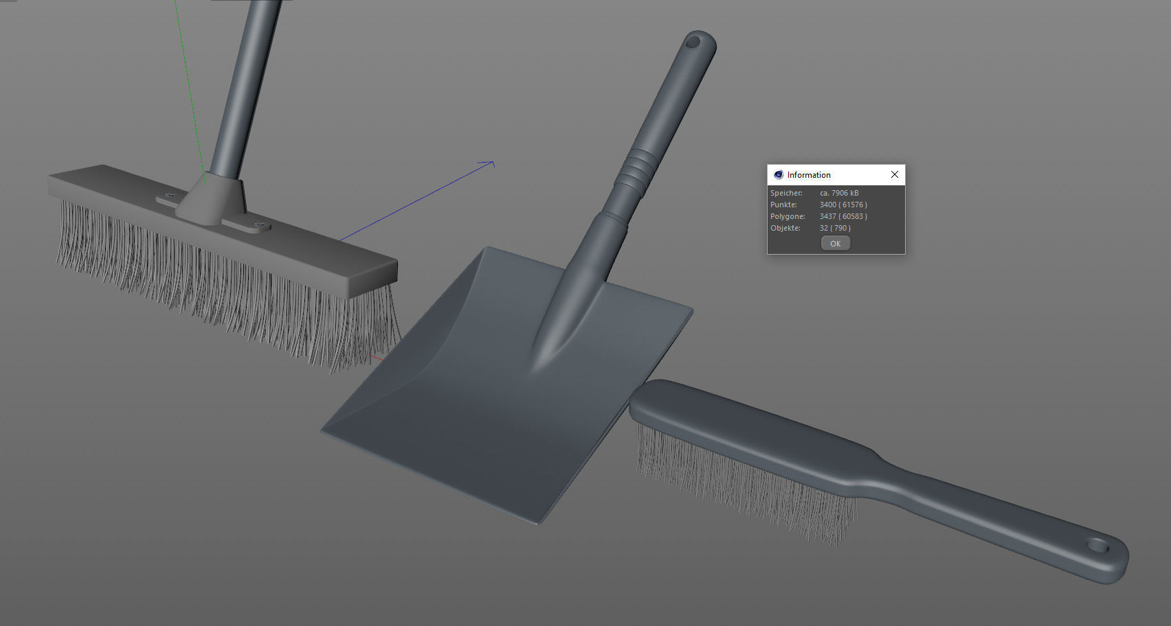 Broom with shovel bucket and brush mat and tex included 3D model_5