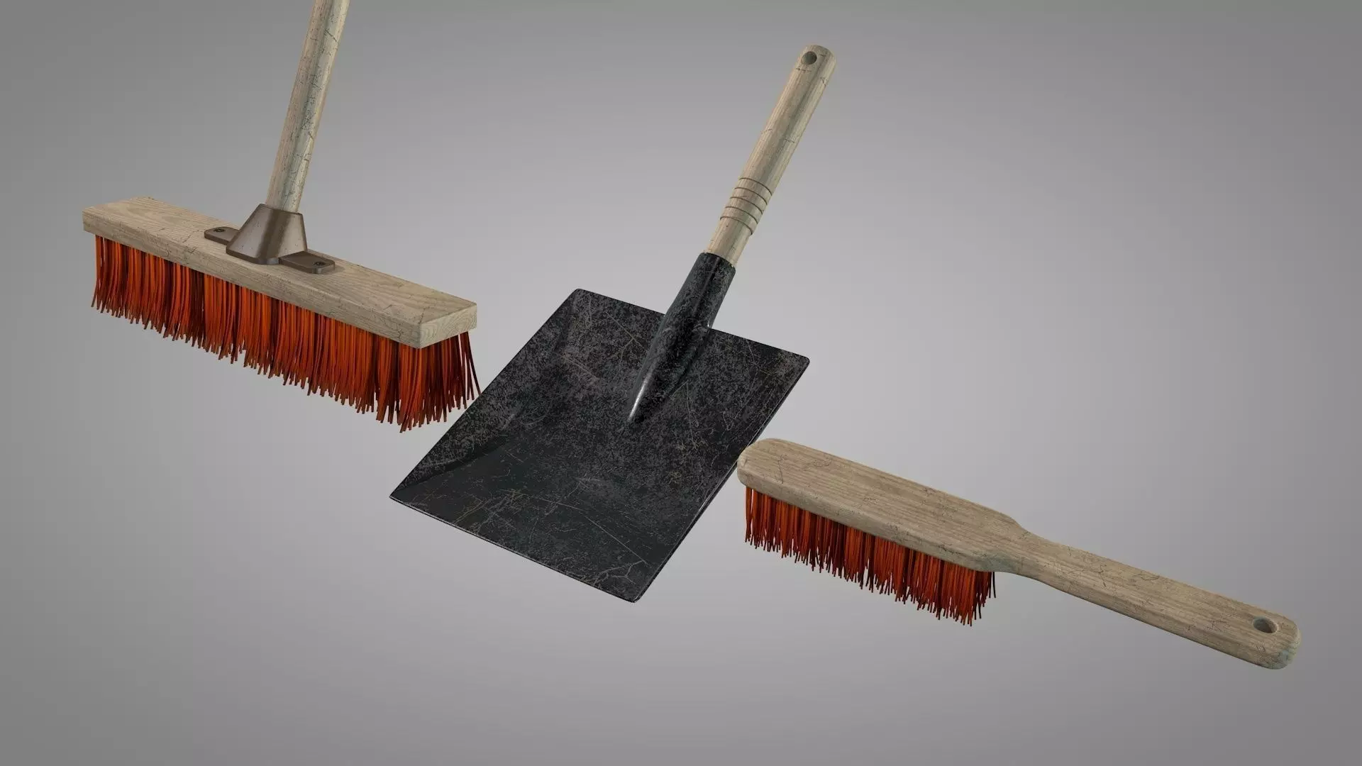 Broom with shovel bucket and brush mat and tex included 3D model_0