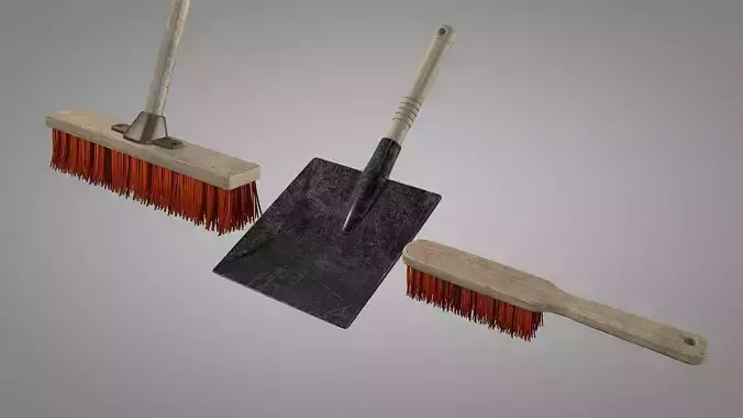 Broom with shovel bucket and brush mat and tex included 3D model