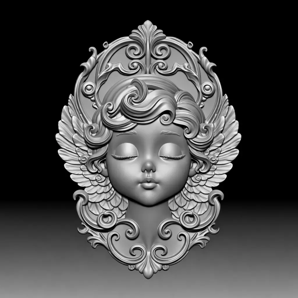3D model of a bas relief sculpture featuring a cherub or angel 3D print model