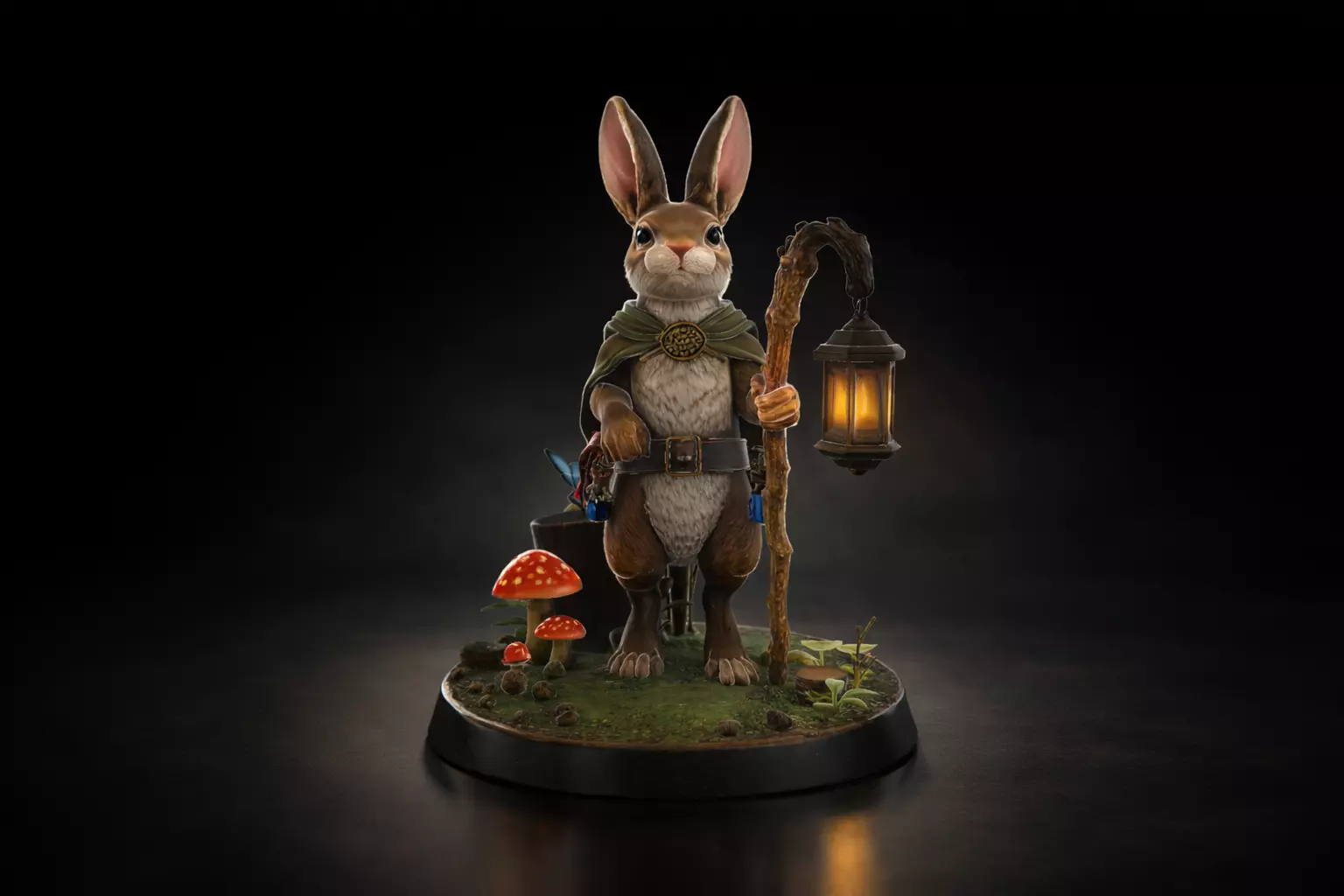 Easter Bunny Lantern Fantasy Rabbit Figurine with Staff 3D print model