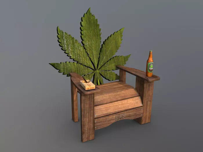 Cannabis Wood Chair with Beer Cigar and Ashtray Game Ready Low-poly 3D model
