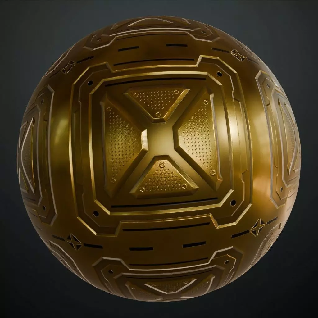 Golden Sci-Fi Metal Plate PBR Seamless Texture