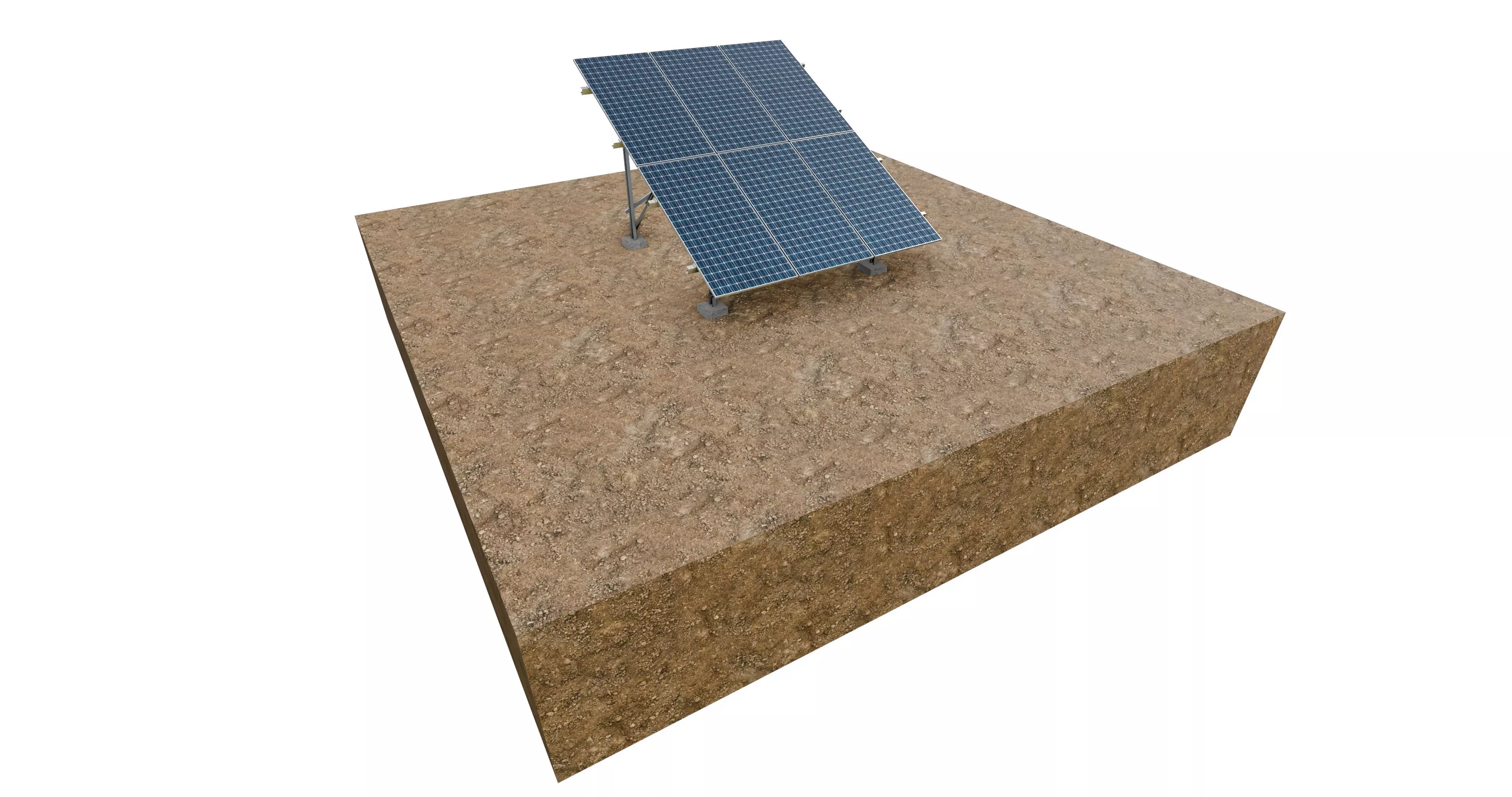 Lowpoly Ground Mounted Solar Panels-3 Rows of PV Modules Low-poly 3D model