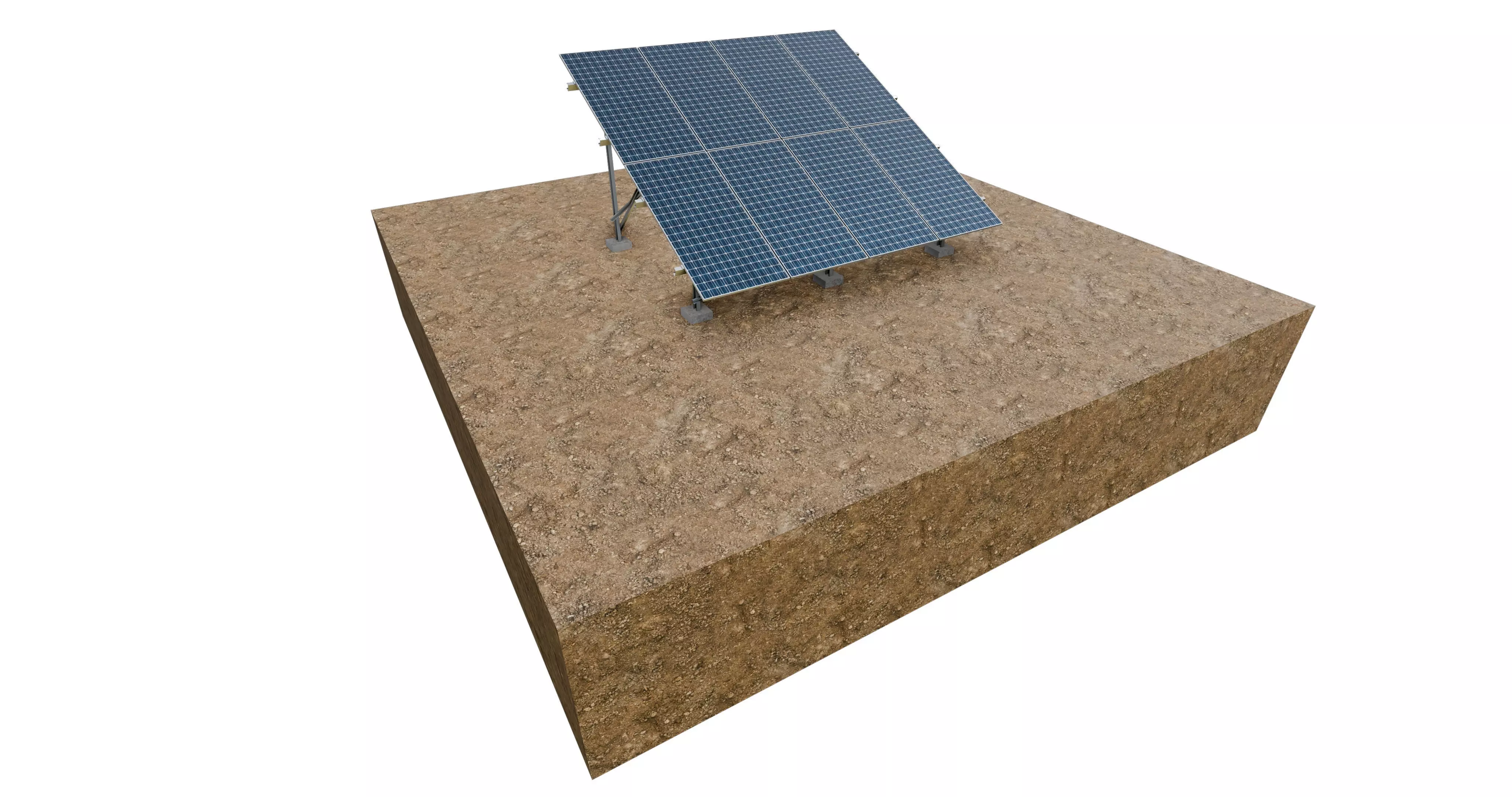 Lowpoly Ground Mounted Solar Panels-4 Rows of PV Modules Low-poly 3D model