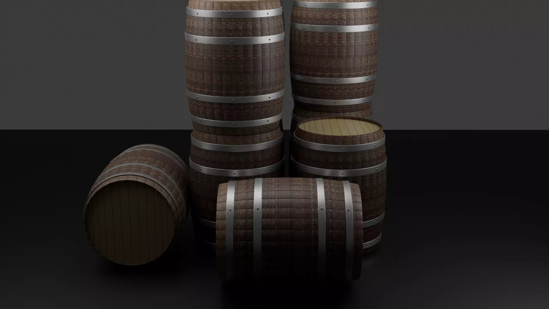 Wooden Barrel Set 3D Model 3D model
