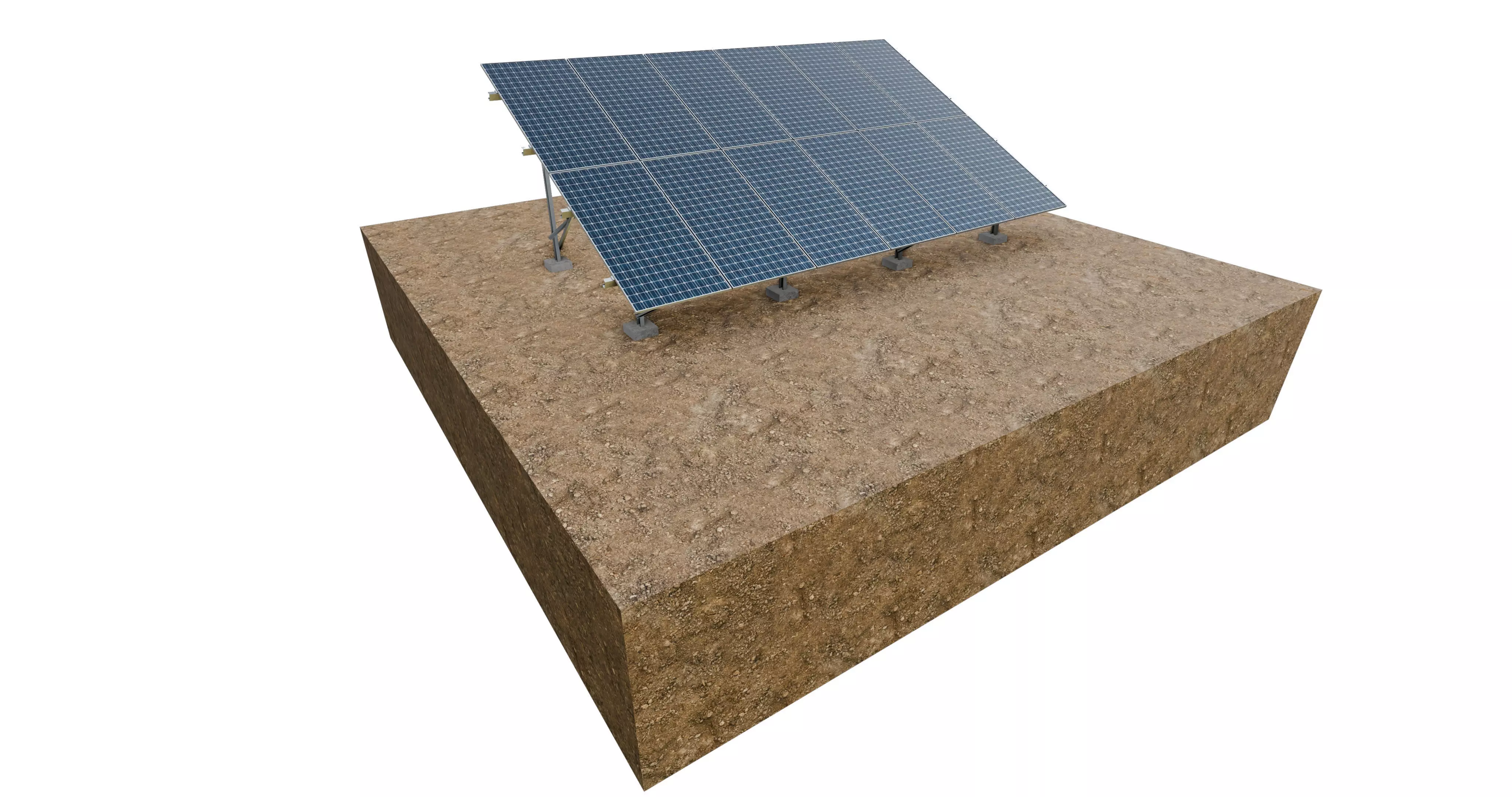 Lowpoly Ground Mounted Solar Panels-6 Rows of PV Modules Low-poly 3D model