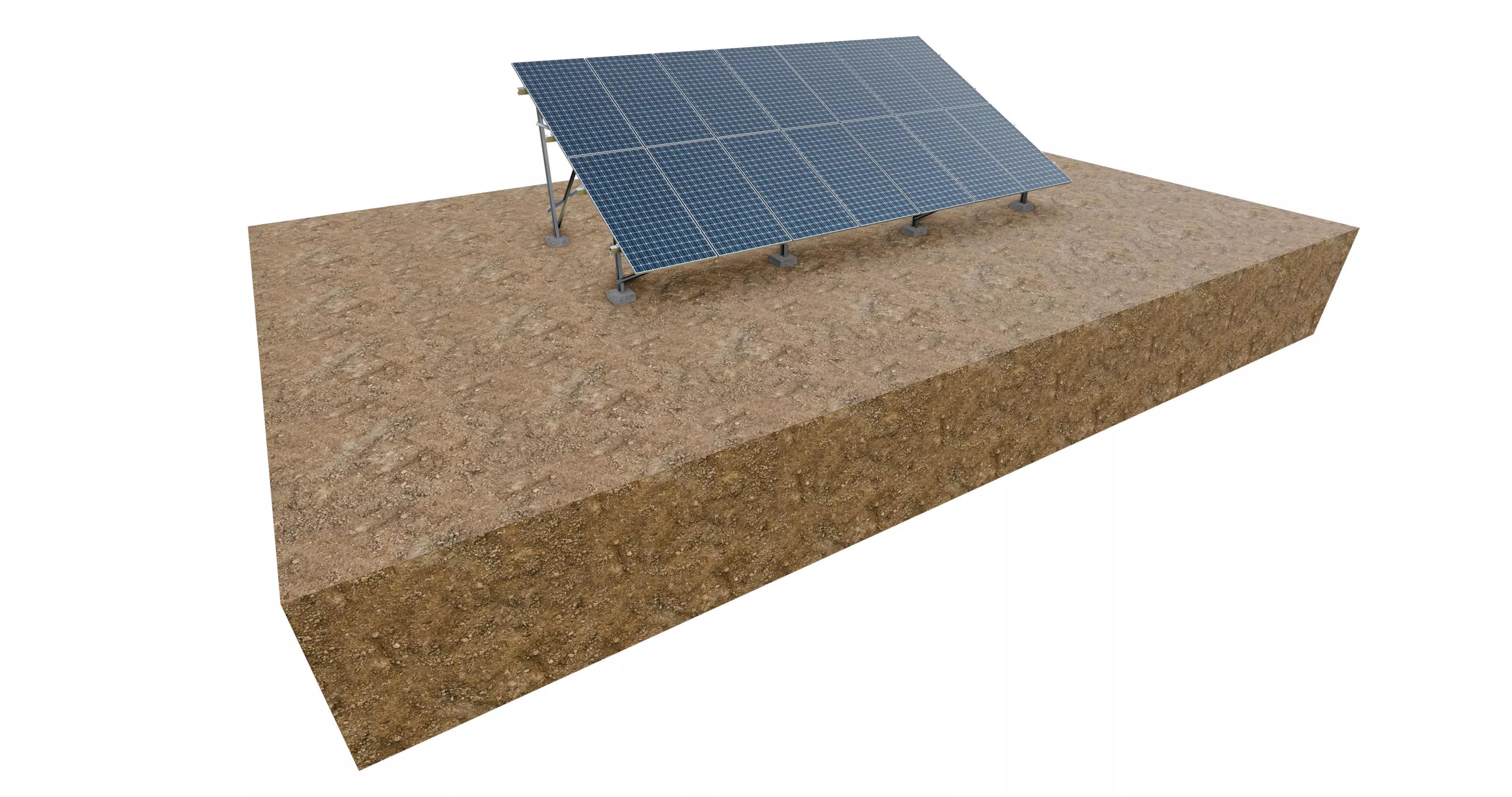 Lowpoly Ground Mounted Solar Panels-7 Rows of PV Modules Low-poly 3D model