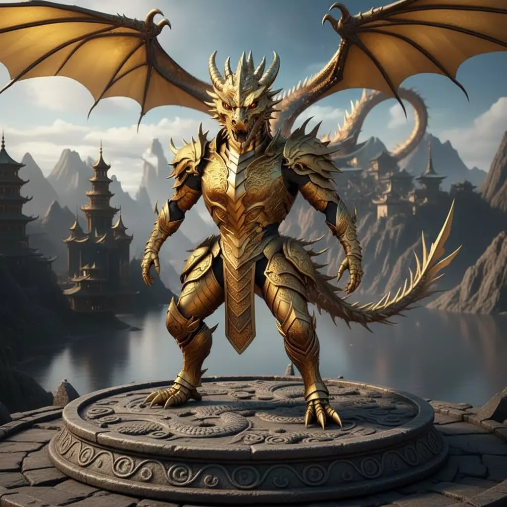 Dragon Imperial Golden Dragon Warrior 32mm Printable STL 3D print model
