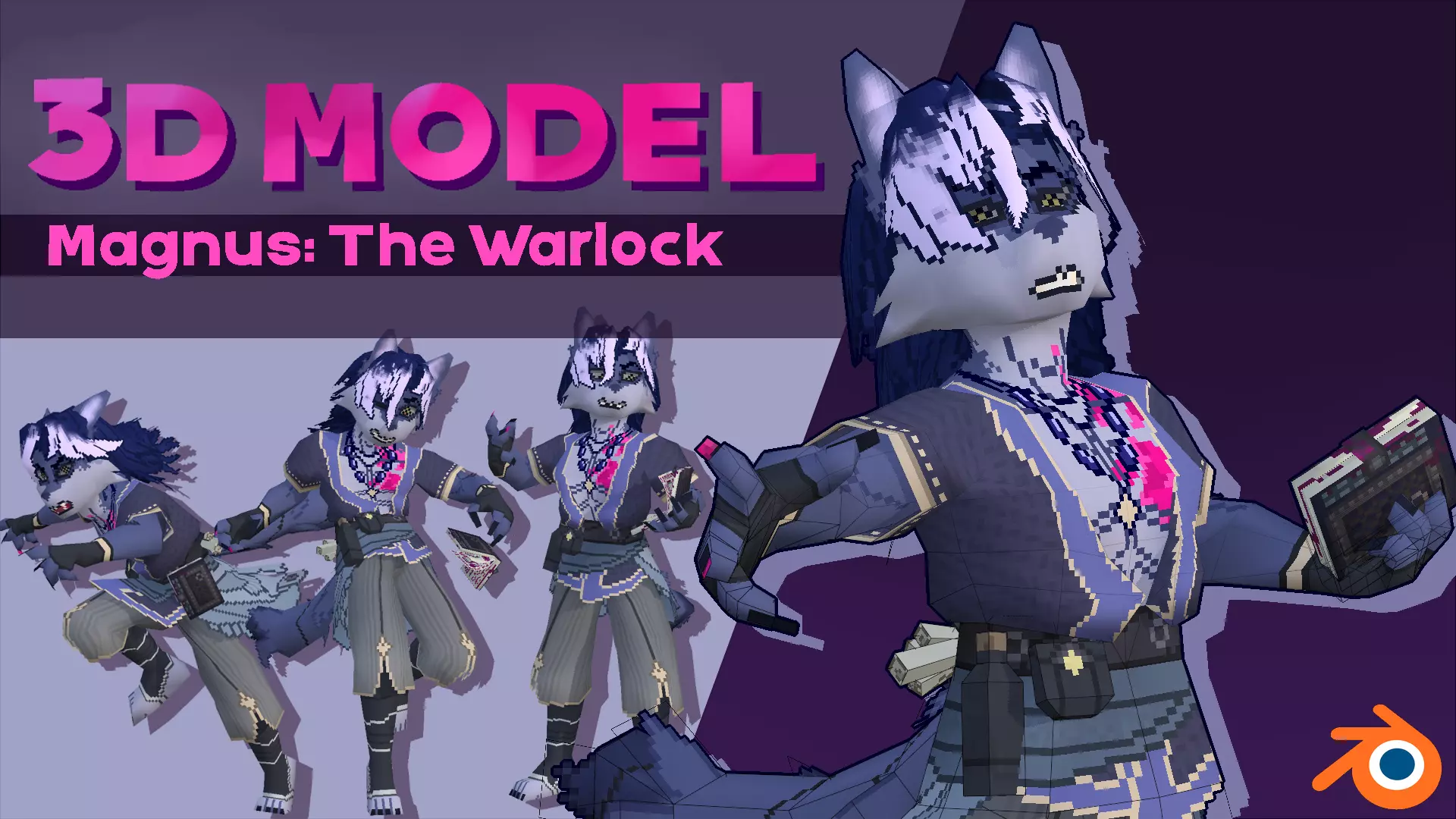 3D Lowpoly style furry character BASIC - Magnus The warlock Low-poly 3D model