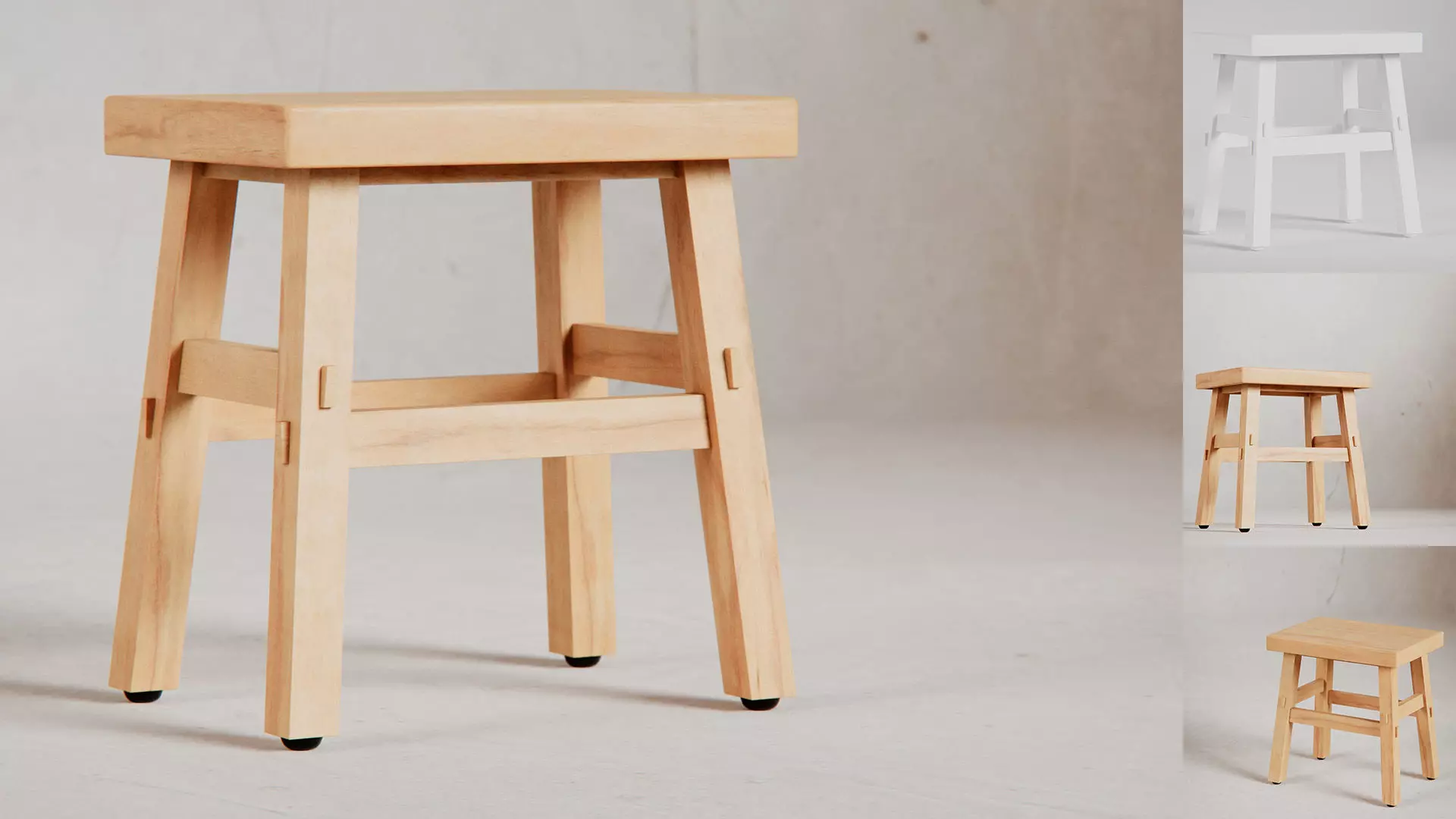 Wooden Stool 40x29x43 3D model