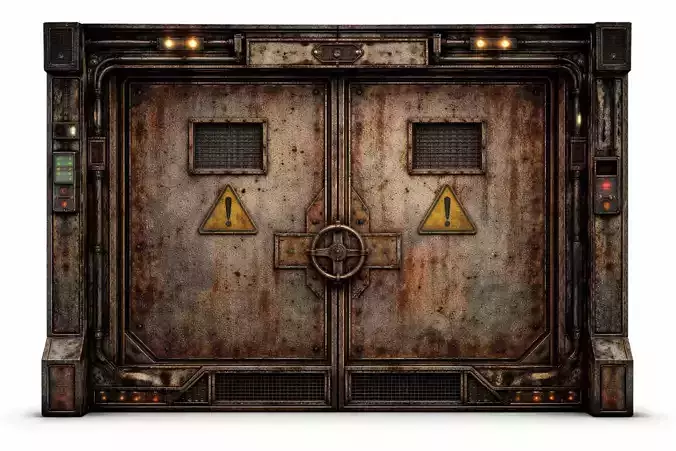 Sci-Fi Rusted Industrial Vault Door - PBR Low Poly Game Ready