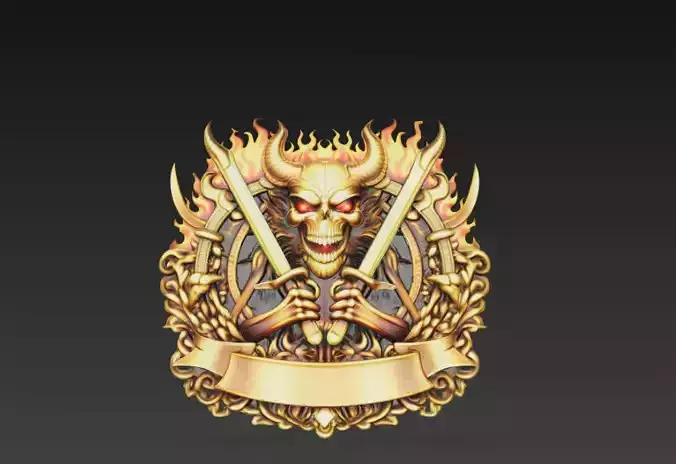Infernal Skull Crest with Crossed Swords Emblem 3D