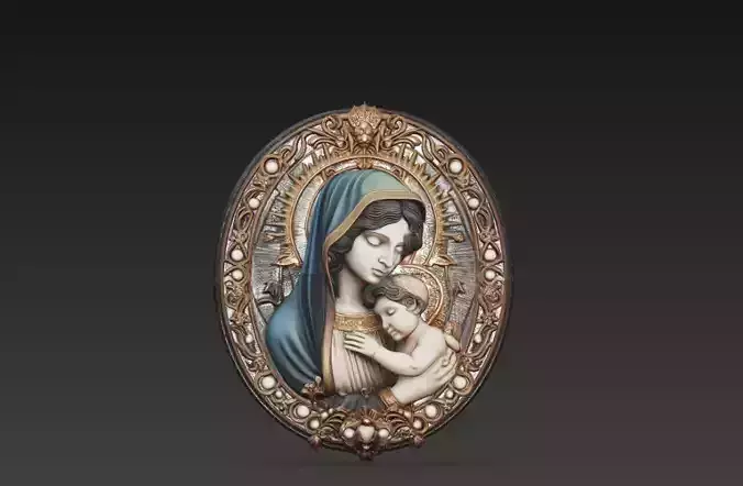 Sacred Madonna and Child Relief - Classical Christian Wall