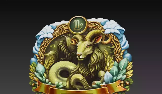 Capricorn Zodiac Royal Crest - Sea Goat Heraldic Emblem
