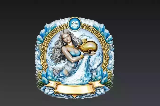 Aquarius Zodiac Royal Crest - Water Bearer Heraldic Emblem