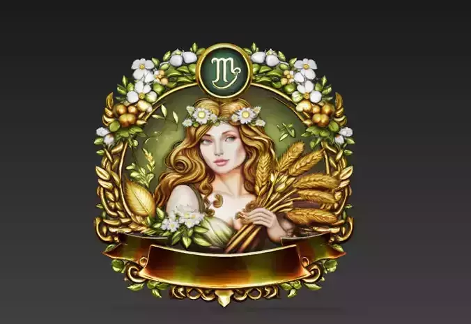 Virgo Zodiac Royal Crest - Maiden Harvest Heraldic Emblem