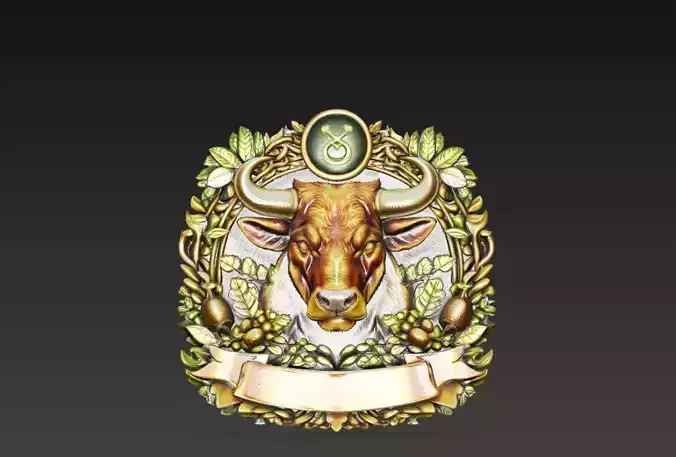 Taurus Zodiac Royal Crest - Bull Heraldic Decorative Emblem