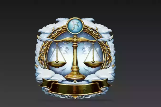 Libra Zodiac Royal Crest - Scales Heraldic Decorative Emblem