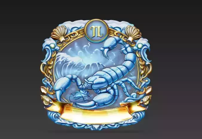 Scorpio Zodiac Royal Crest - Scorpion Heraldic Decorative Emblem