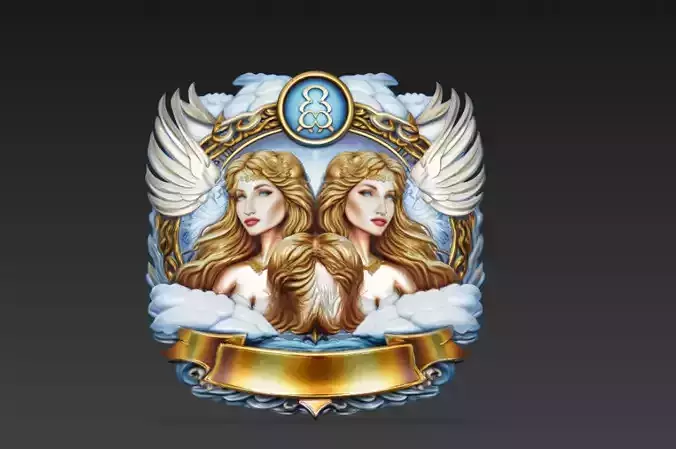 Gemini Zodiac Royal Crest - Twin Angelic Heraldic Emblem