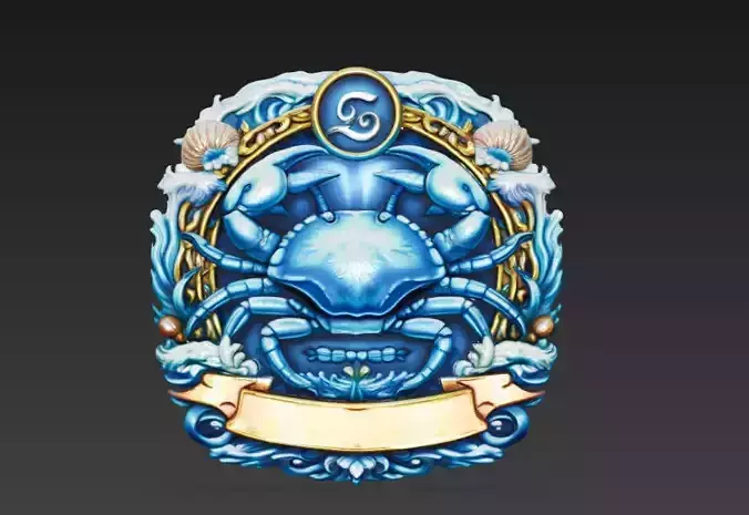 Cancer Zodiac Royal Crest - Crab Heraldic Decorative Emblem
