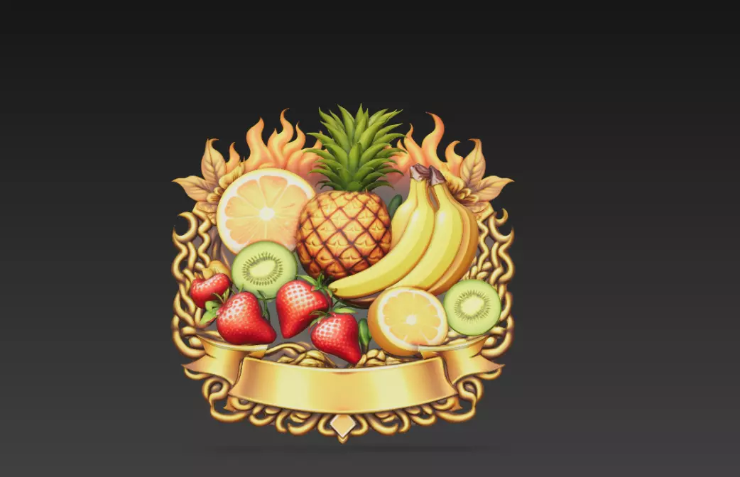 Tropical Harvest Royal Emblem - Pineapple Banana Kiwi Crest 3D print model