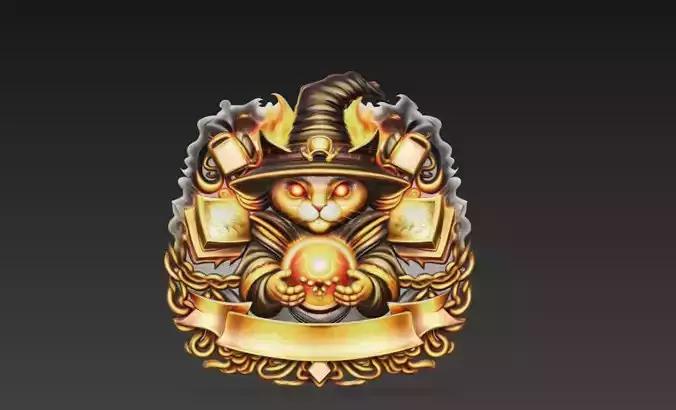 Infernal Witch Cat Crest - Dark Fantasy Arcane Familiar Emblem