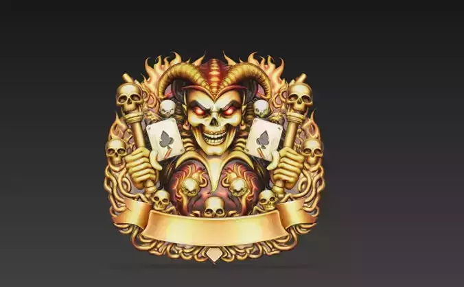 Infernal Jester Crest - Demonic Skull Gothic Emblem