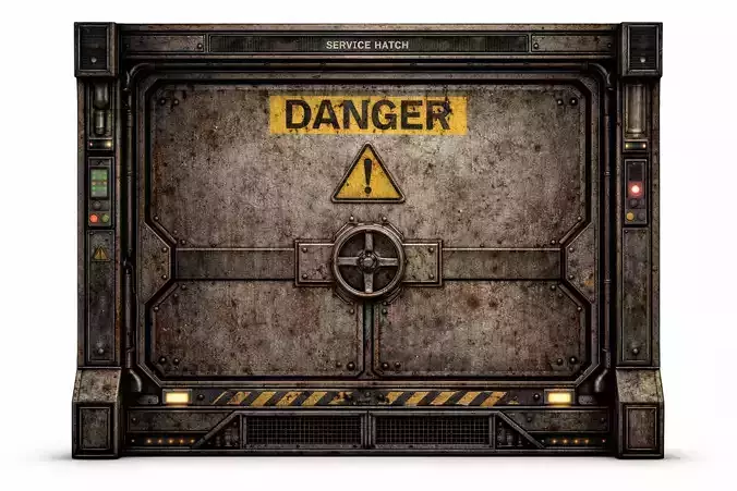 Sci-Fi Industrial Service Hatch Door - PBR Low Poly Game Ready