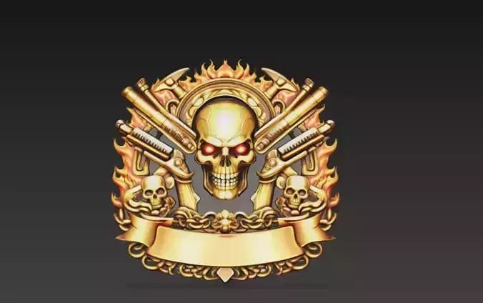 Infernal Arsenal Skull Crest - Gothic Weapon Heraldic Emblem