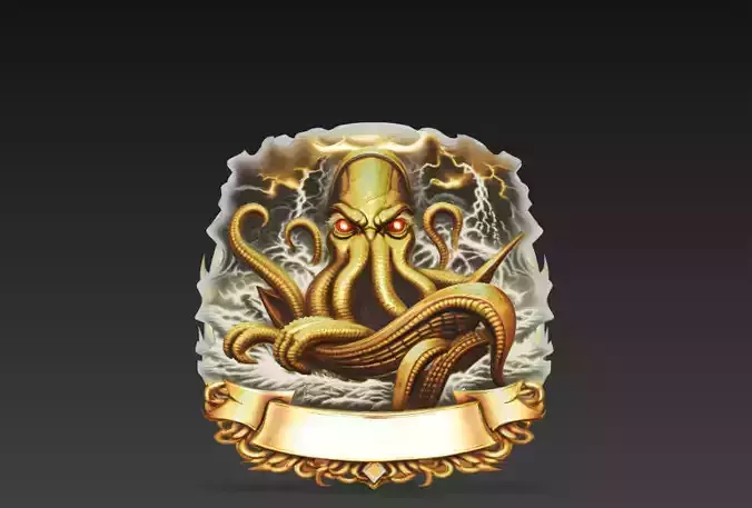 Eldritch Kraken Crest - Dark Ocean Horror Heraldic Emblem