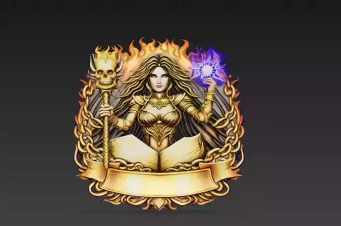 Arcane Flame Sorceress Crest - Dark Fantasy Gothic Emblem