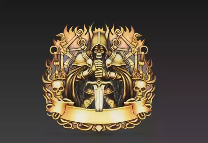 Infernal Reaper Crest - Dark Gothic Skull Heraldic Emblem