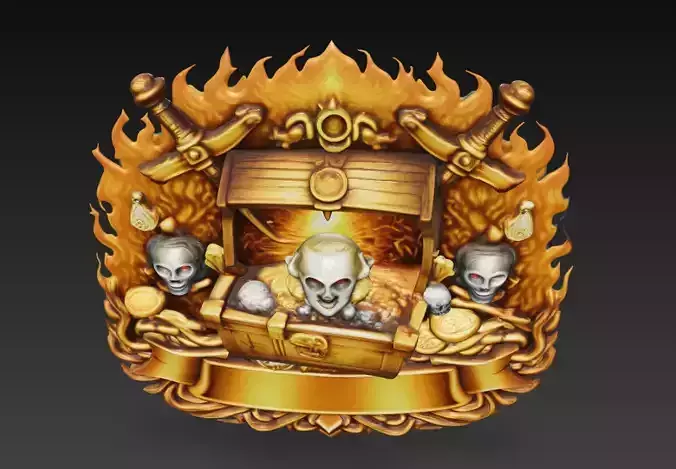 Cursed Treasure Skull Chest Crest 3D Model