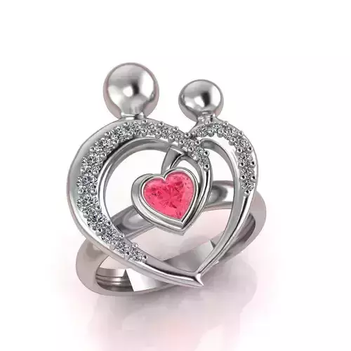 Mother and Child Heart Jewelry Ring - 3D Print Ready