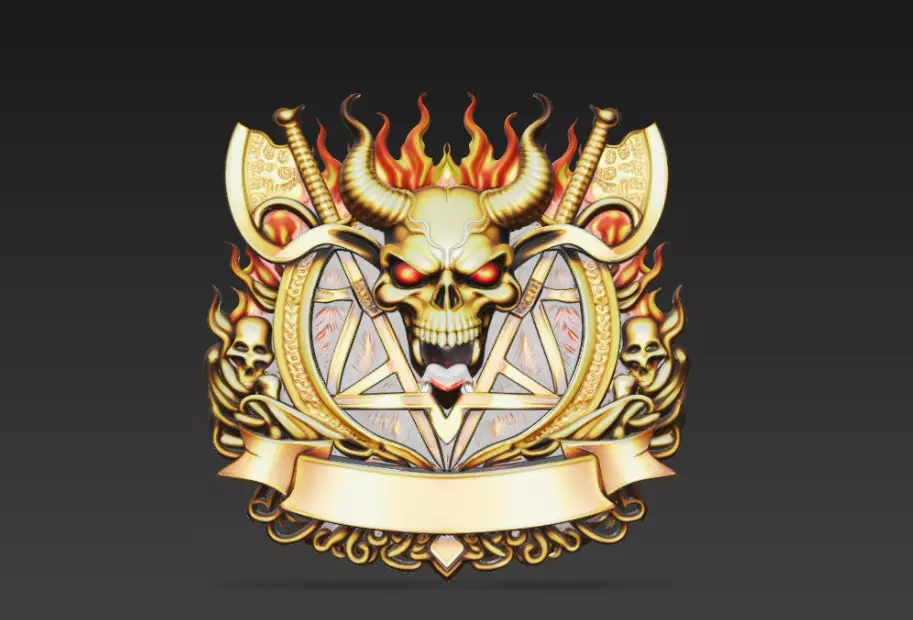 Infernal Cult Pentagram Skull Crest 3D Model 3D print model