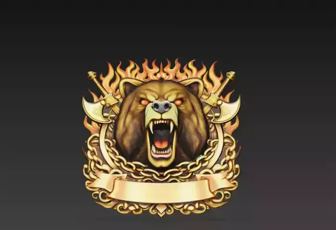 Flaming Bear Warrior Crest 3D Model