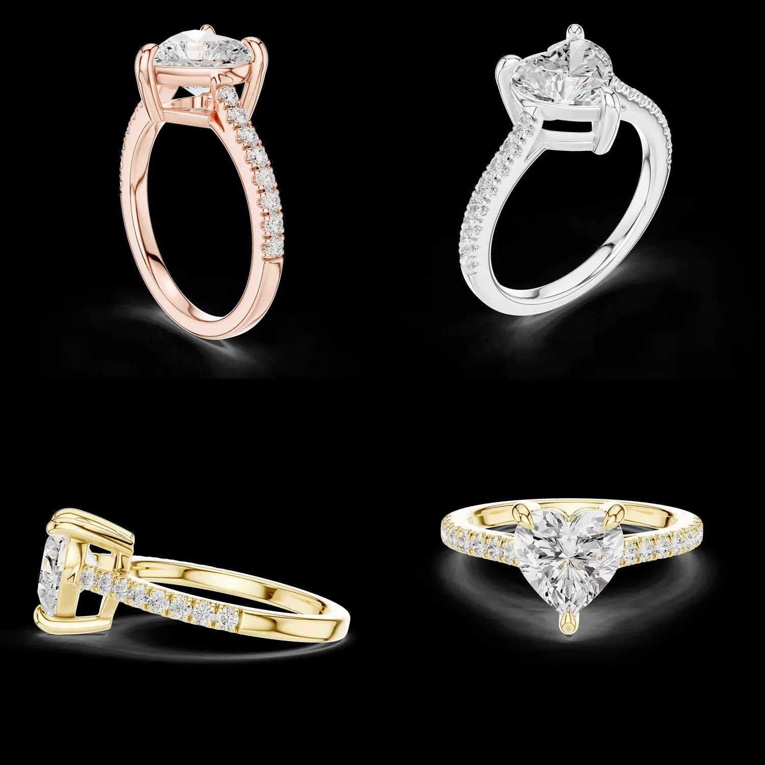 Heart Shape Diamond Engagement Ring 3DM STL File 3D print model