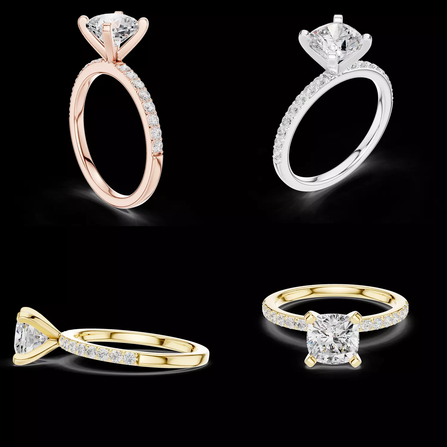 Cushion Cut Diamond Ring 3DM STL CAD Model 3D print model