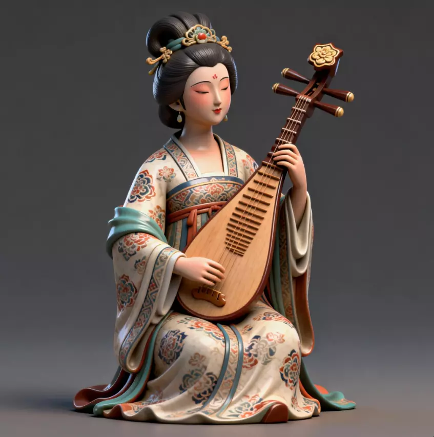Statue Tang Suit Pipa Player Series 4 3D model