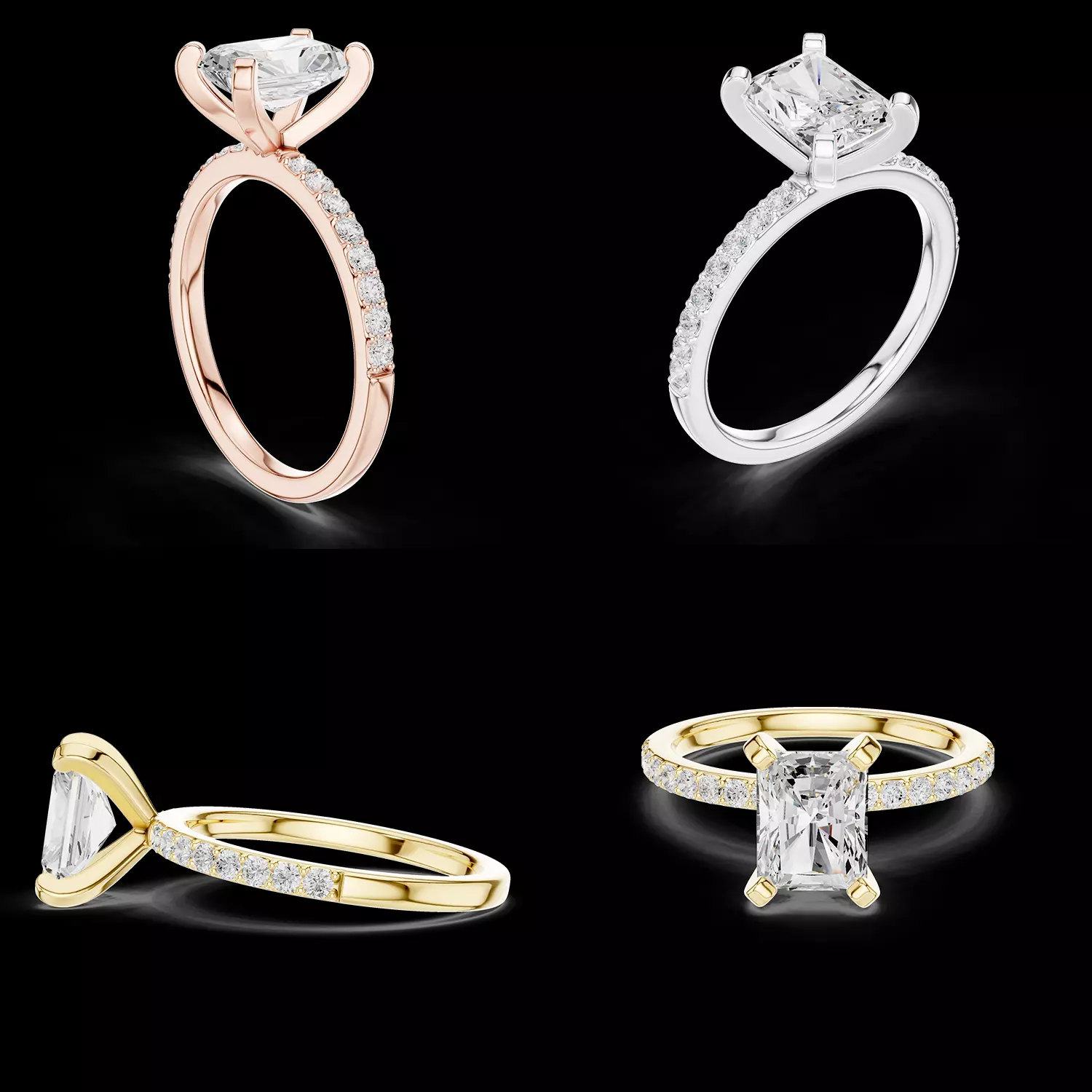 Radiant Cut Diamond Ring 3DM STL CAD Model 3D print model