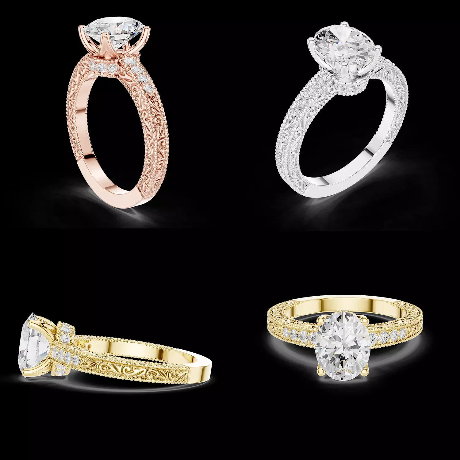 Vintage Oval Diamond Ring 3DM STL CAD Model 3D print model