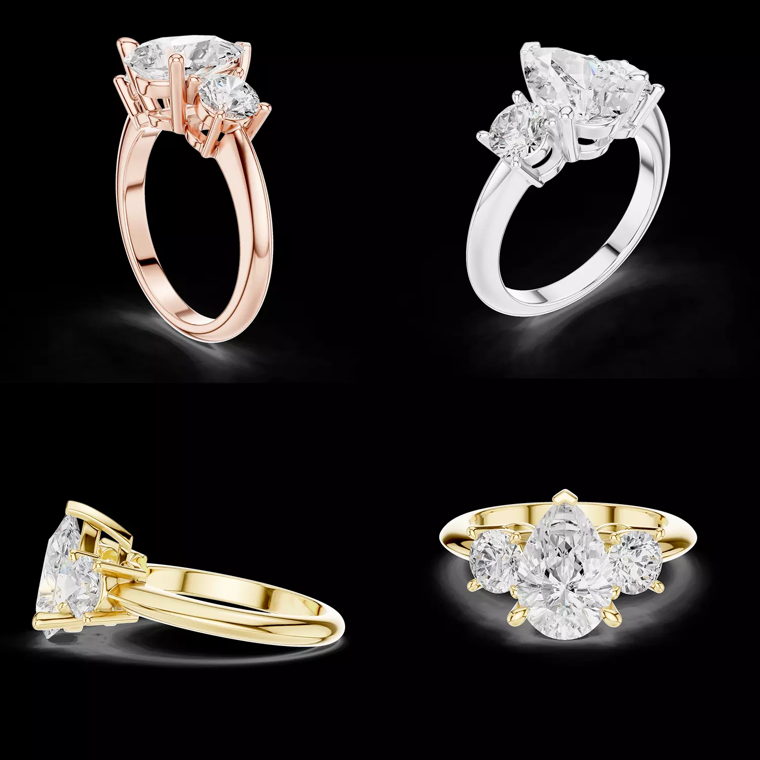 Pear Three Stone Diamond Engagement Ring 3DM STL 3D print model