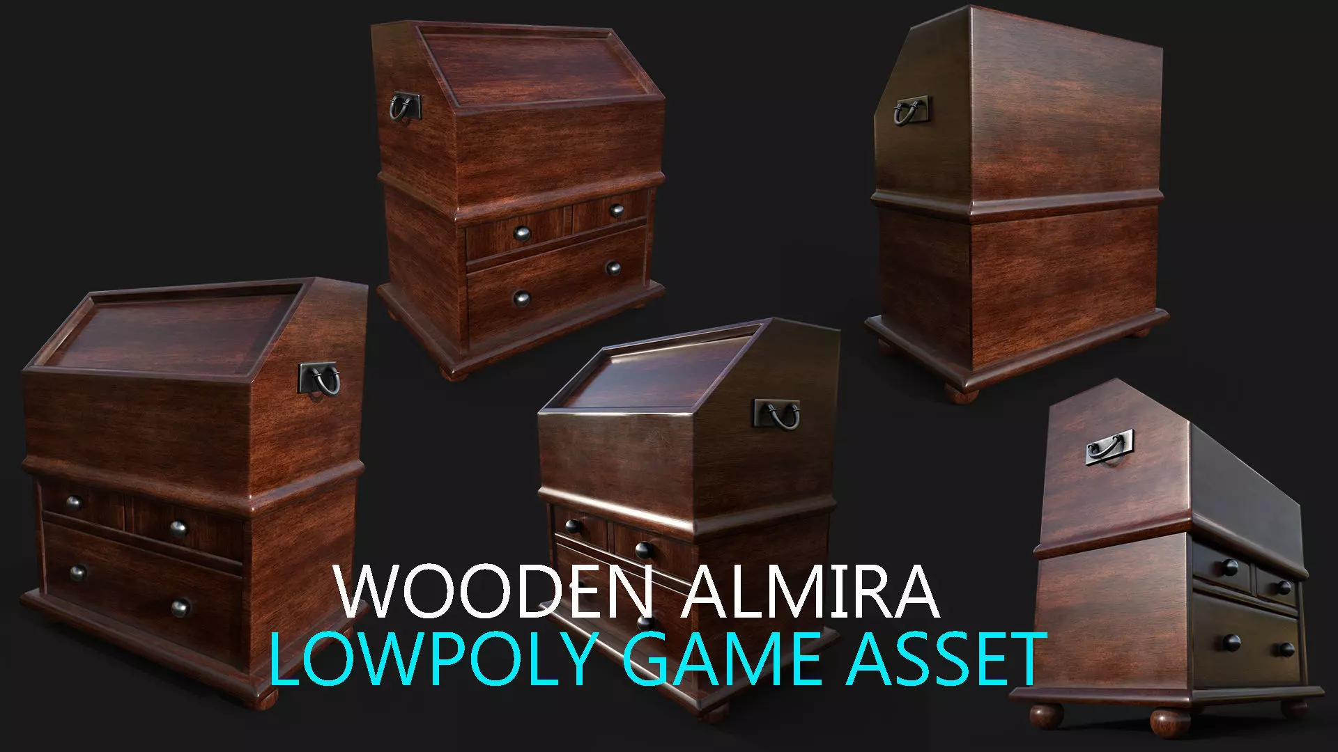 wooden almira lowpoly game asset 3D model