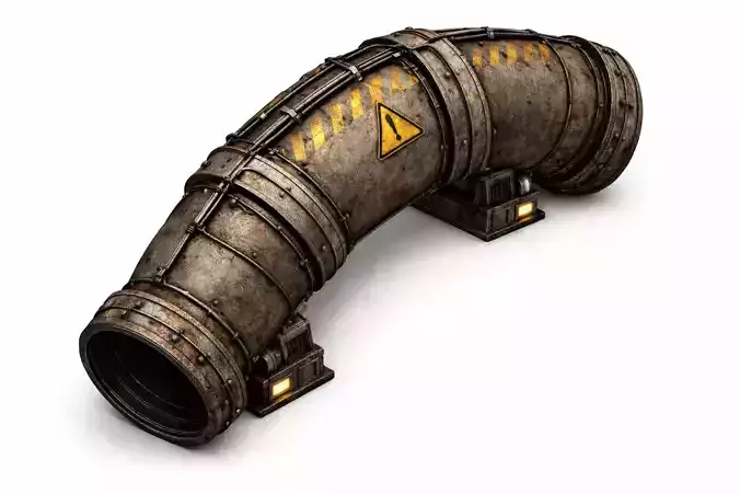 Industrial Sci-Fi Curved Pipeline Pipe - PBR Low Poly Game Ready