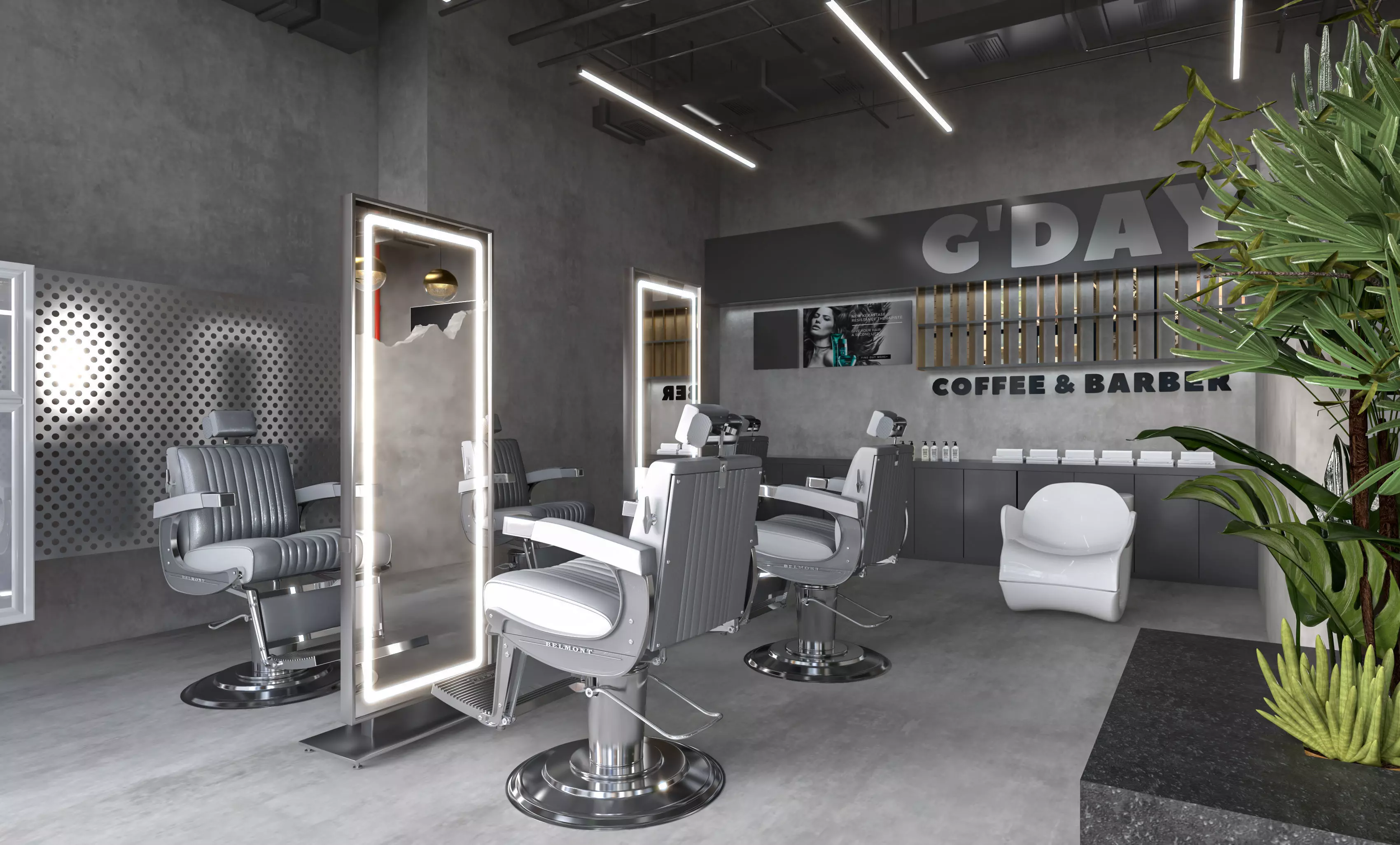 3D model of industrial-style barber shop design 3D model